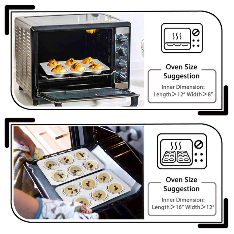 TeamFar 2 Packs Muffin Pan, Stainless Steel Muffin Cupcake Pan Tin Tray for Baking, for Mini Cakes/Tarts/Quiche, Healthy & Sturdy, Oven & Dishwasher Safe (6-Cup) - Image 4